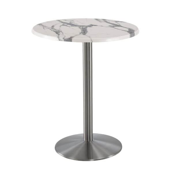 Holland Bar Stool Co 42" Tall OD214 Stainless Steel Table Base 22" Diameter 30" Diameter White Marble Top OD214-2242SSOD30RWM - main
